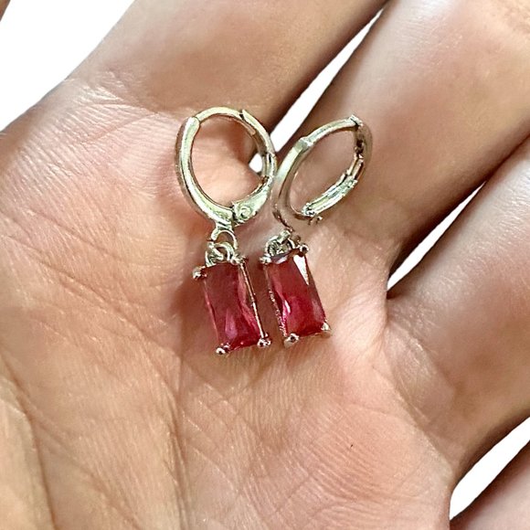 Ruby Earrings Sterling Silver 925 Dangle Earrings for Women lab-created Gift - Picture 3 of 9